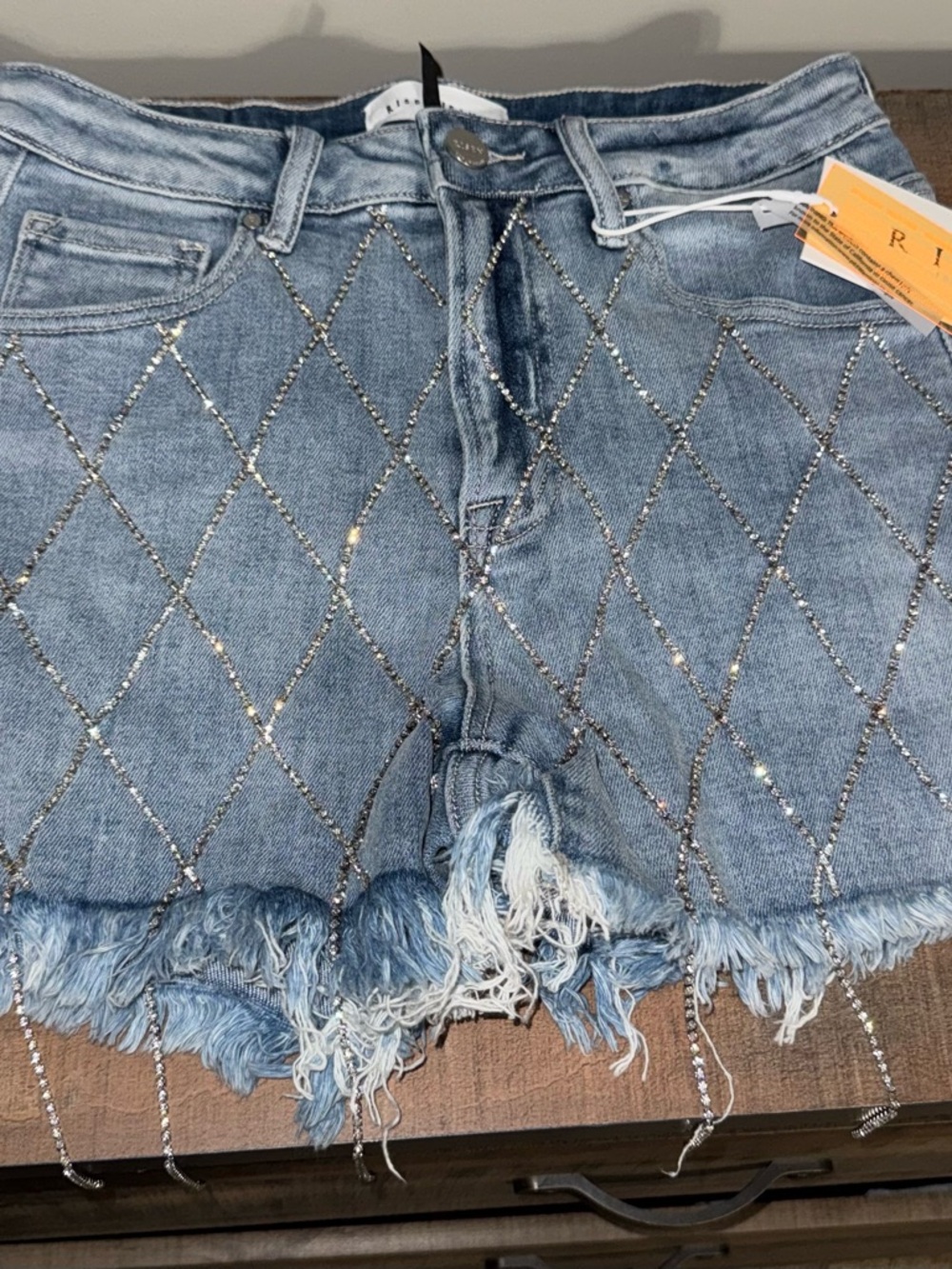 Risen Denim Rhinestone Shorts